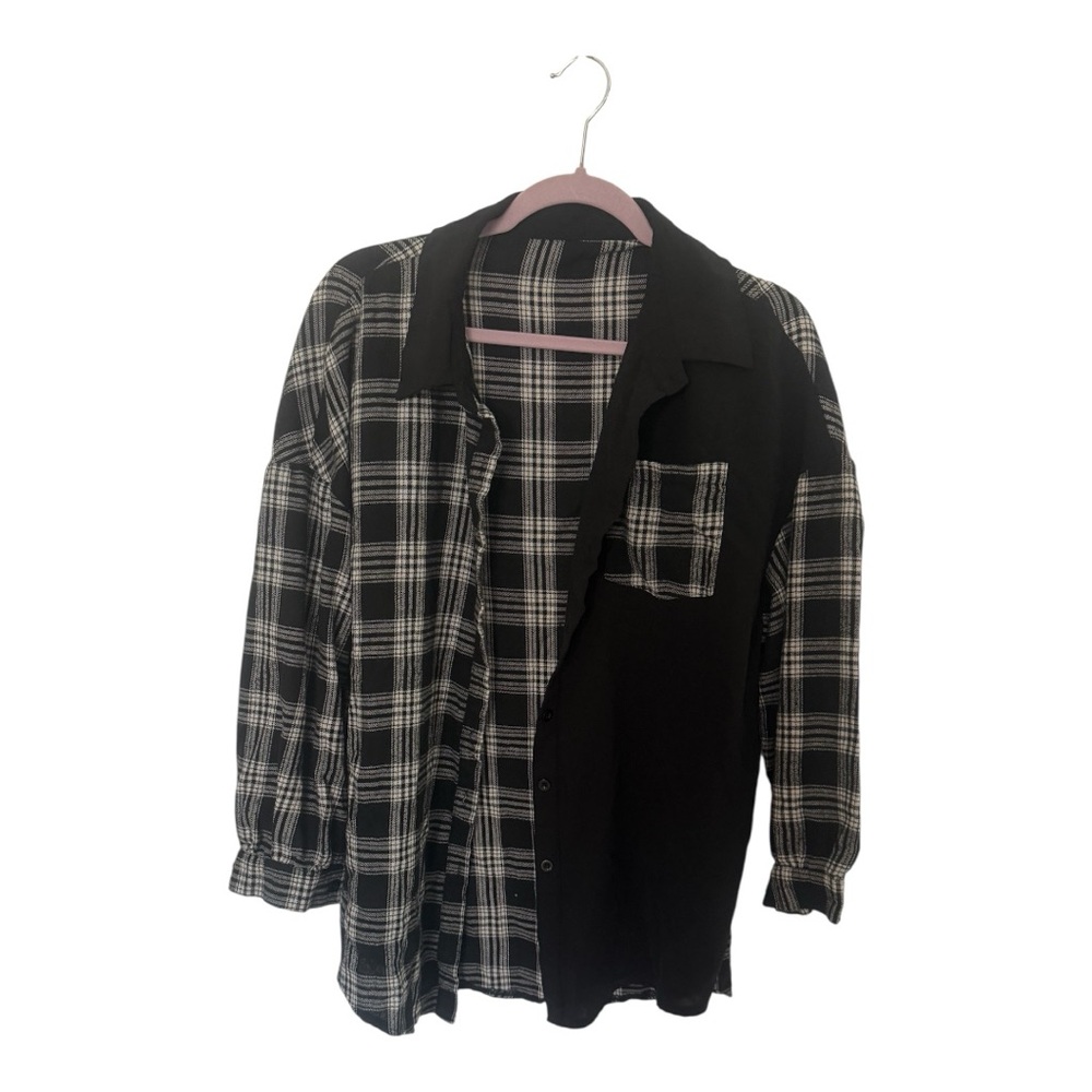 Black and White Plaid Button-Up Shirt